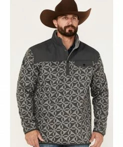 Rank 45 Men's All In 1/4 Snap Geo Print Fleece Pullover Sweatshirt Grey