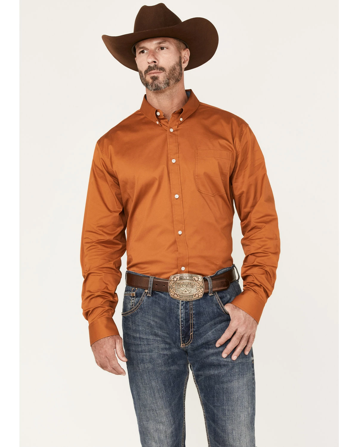 Rank 45 Men's Basic Twill Long Sleeve Button-Down Shirt Brown 7 Rank 45 Men's Basic Twill Long Sleeve Button-Down Shirt Brown - Image 5