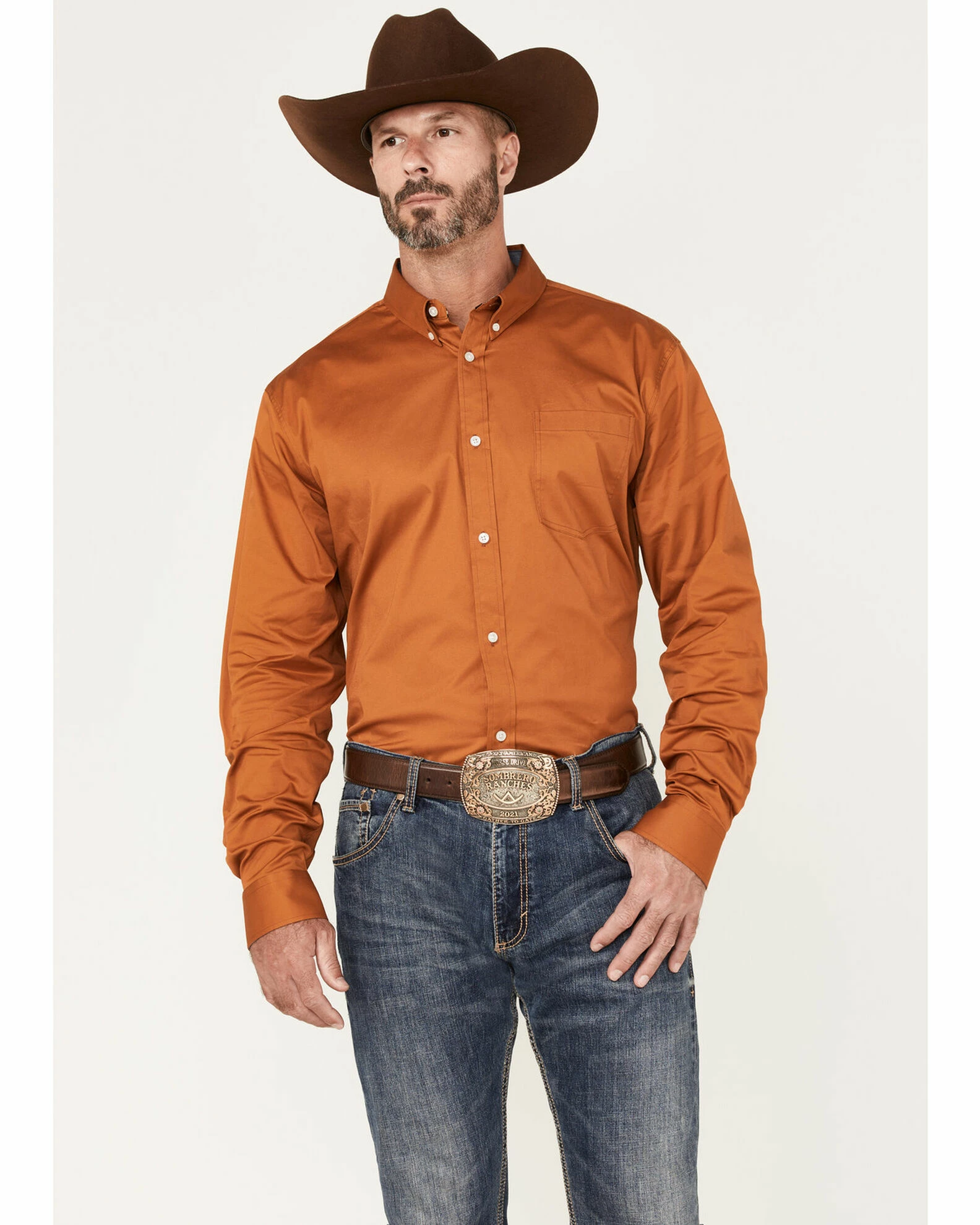 Rank 45 Men's Basic Twill Long Sleeve Button-Down Shirt Brown 3 Rank 45 Men's Basic Twill Long Sleeve Button-Down Shirt Brown