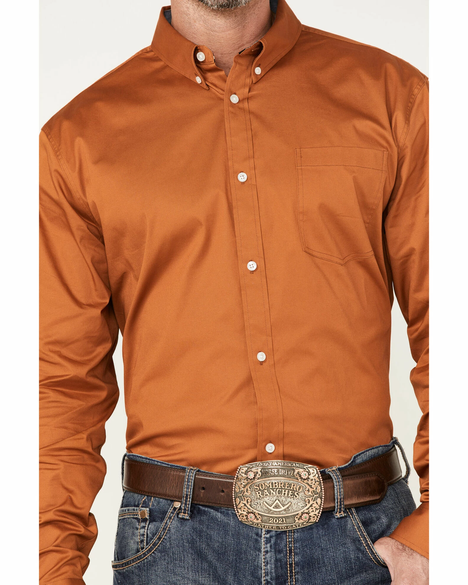 Rank 45 Men's Basic Twill Long Sleeve Button-Down Shirt Brown 5 Rank 45 Men's Basic Twill Long Sleeve Button-Down Shirt Brown - Image 3