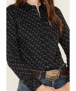 Rank 45 Women's Print Long Sleeve Stretch Snap Riding Shirt Ivory -Rank 45 shop 2000374951 001 P3