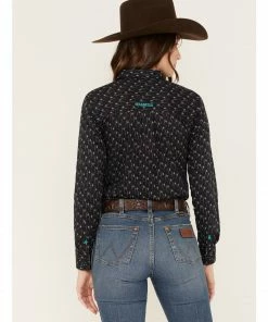 Rank 45 Women's Print Long Sleeve Stretch Snap Riding Shirt Ivory -Rank 45 shop 2000374951 001 P4