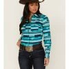 Rank 45 Women's Geo Stripe Print Long Sleeve Stretch Western Riding Shirt Ivory