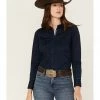 Rank 45 Women's Solid Long Sleeve Western Snap Shirt Navy -Rank 45 shop 2000374953 410 P1