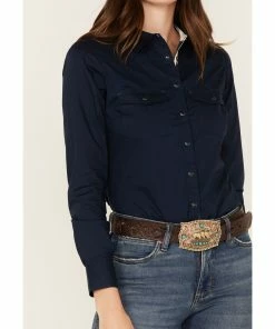 Rank 45 Women's Solid Long Sleeve Western Snap Shirt Navy 9 Rank 45 Women's Solid Long Sleeve Western Snap Shirt Navy -Rank 45 shop 2000374953 410 P3