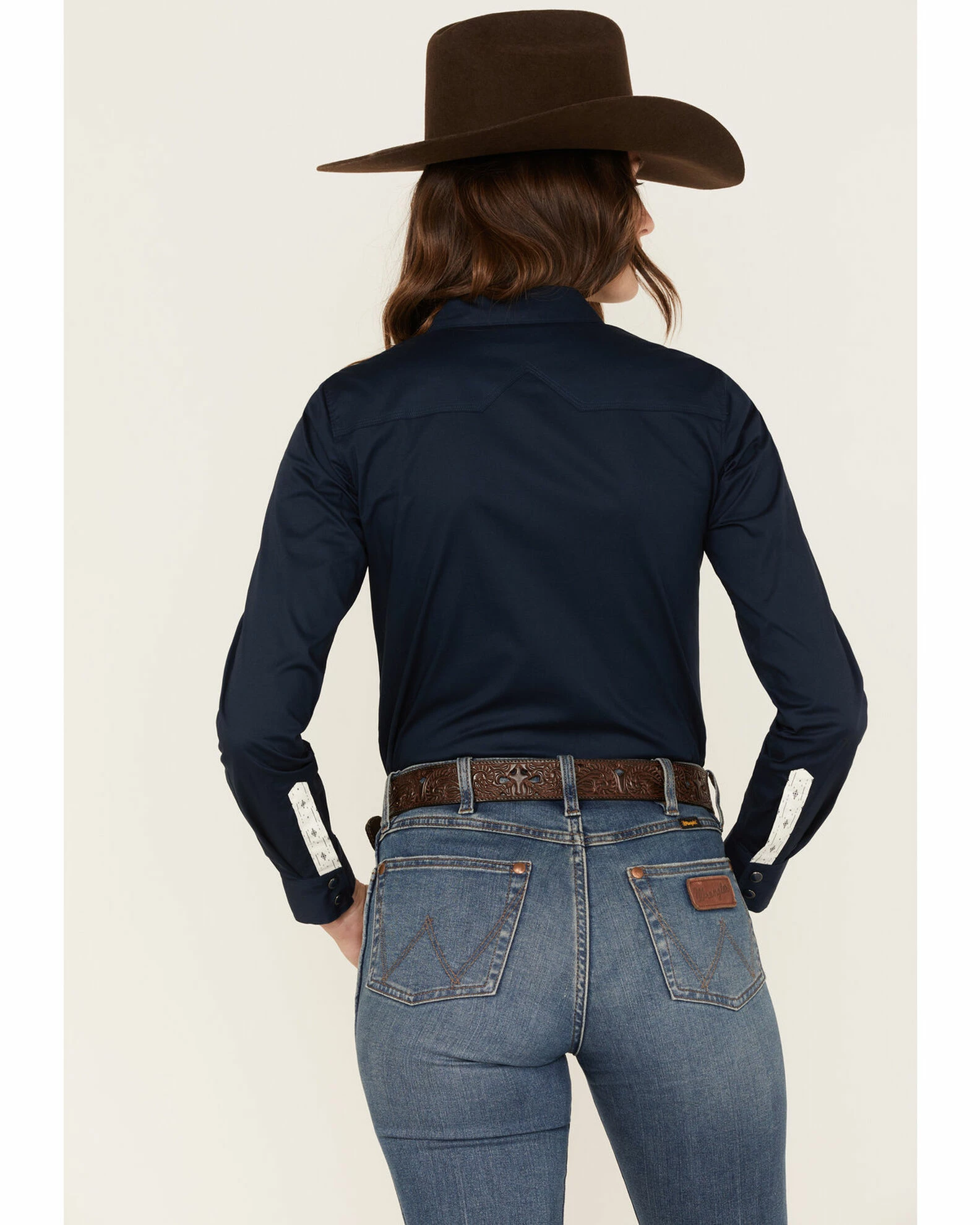 Rank 45 Women's Solid Long Sleeve Western Snap Shirt Navy 6 Rank 45 Women's Solid Long Sleeve Western Snap Shirt Navy - Image 4