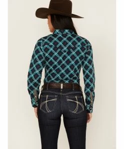 Rank 45 Women's Plaid Print Long Sleeve Stretch Riding Shirt Navy -Rank 45 shop 2000374954 410 P4