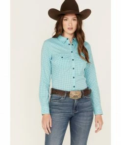 Rank 45 Women's Print Long Sleeve Vented Western Performance Shirt Turquoise -Rank 45 shop 2000374956 440 P1