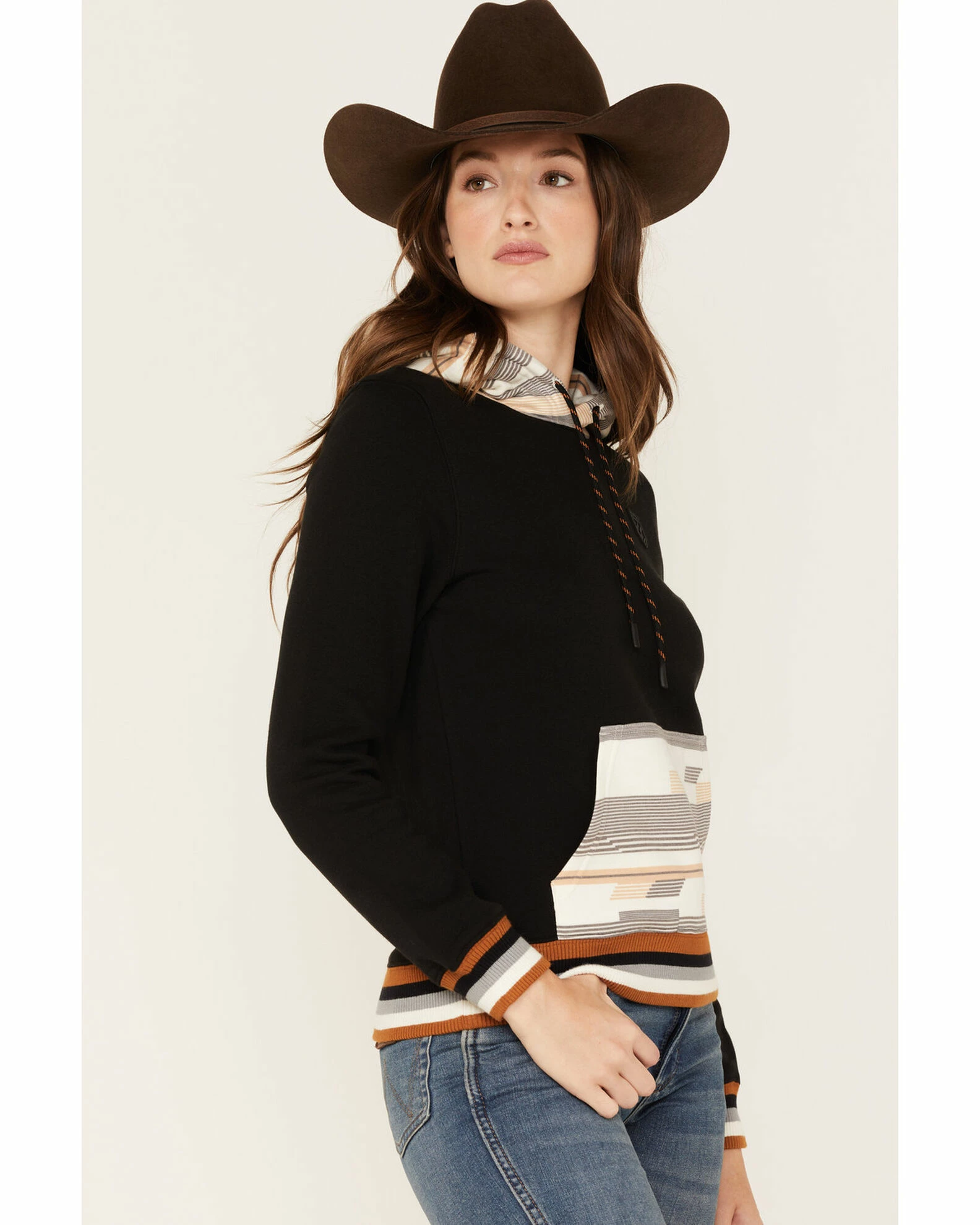 Rank 45 Women's Logo Southwestern Contrast Hoodie Black 4 Rank 45 Women's Logo Southwestern Contrast Hoodie Black - Image 2