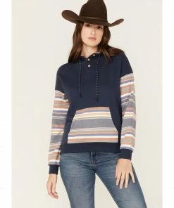 Rank 45 Women's Stripe Contrast Hoodie Navy