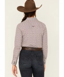 Rank 45 Women's Geo Print Long Sleeve Button-Down Stretch Riding Shirt Ivory -Rank 45 shop 2000380745 103 P4